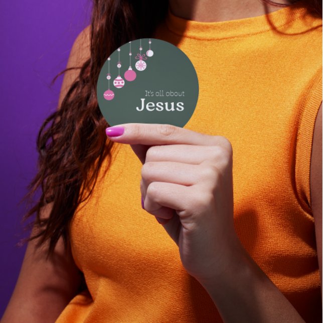 Pegatina Redonda It’s All About Jesus – Christmas Sticker (Green) (Subido por el creador)