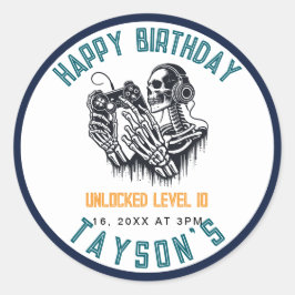 Pegatina Redonda It’s Game On Skull  – Video Game Birthday