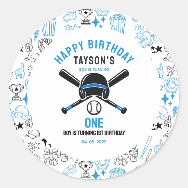 Pegatina Redonda It’s Game Time Baseball 1st Birthday – Fun Kids  (Anverso)