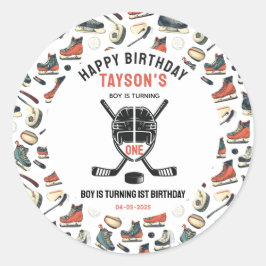 Pegatina Redonda It’s Game Time Hockey 1st Birthday Party