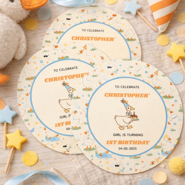 Pegatina Redonda It’s ONE Silly Goose Retro 1st Birthday Fun Modern (It’s ONE Silly Goose Retro 1st Birthday Fun Modern Classic Round Sticker)