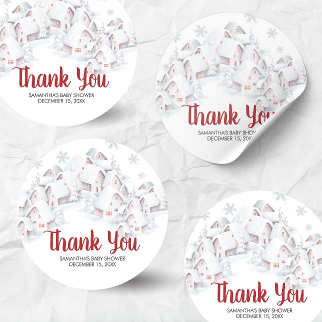 Pegatina Redonda It Takes a Village Baby Shower (It Takes a Village Winter Baby Shower Sticker)