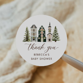 Pegatina Redonda It Takes a Village Christmas Baby Shower