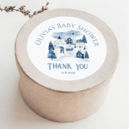 Pegatina Redonda It takes a Village Winter Night Snow Thank you