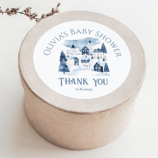 Pegatina Redonda It takes a Village Winter Night Snow Thank you (Subido por el creador)