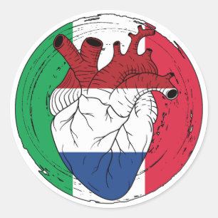Pegatina Redonda Italia Italiana Koningsdag Países Bajos Corazón Ho