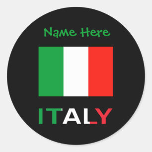 Pegatina Redonda Italia y bandera italiana personalización verde pa