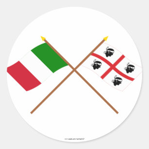 Pegatina Redonda Italia y banderas cruzadas Sardegna