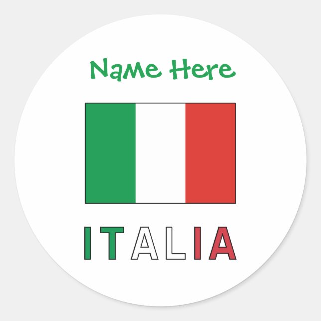 Pegatina Redonda Italia y Bandiera Italiana Personalización Verde (Anverso)