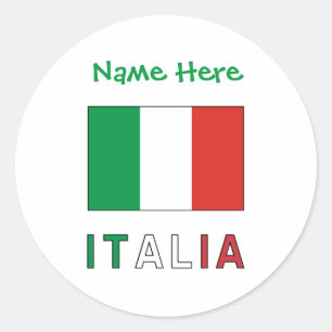 Pegatina Redonda Italia y Bandiera Italiana Personalización Verde