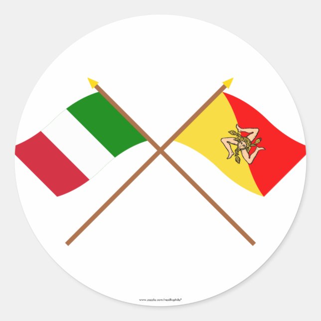 Pegatina Redonda Italia y Sicilia cruzaron banderas (Anverso)