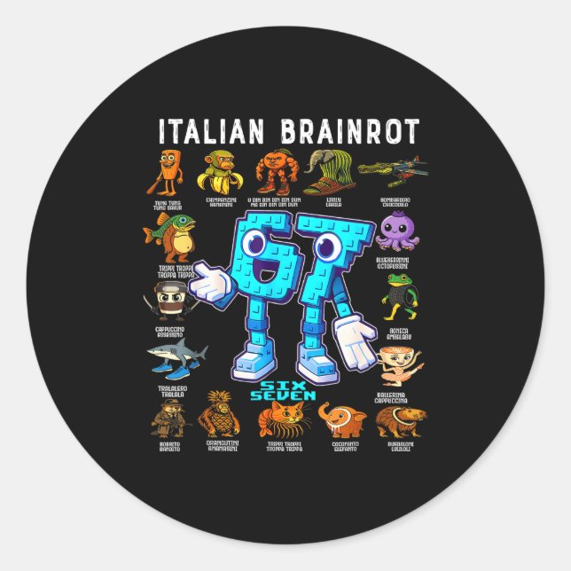 Pegatina Redonda Italian Brainrot Funny 67 Meme Birthday Decoration (Anverso)