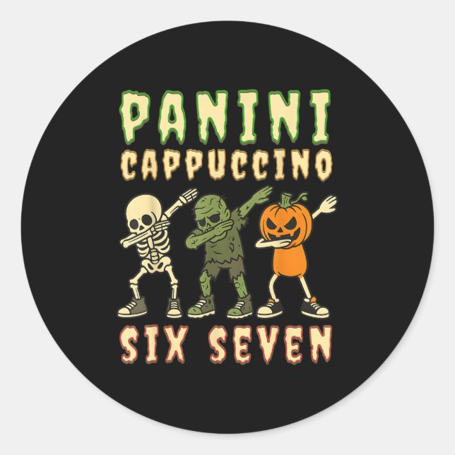 Pegatina Redonda Italian Brainrot Halloween Panini Cappuccino Six S (Anverso)