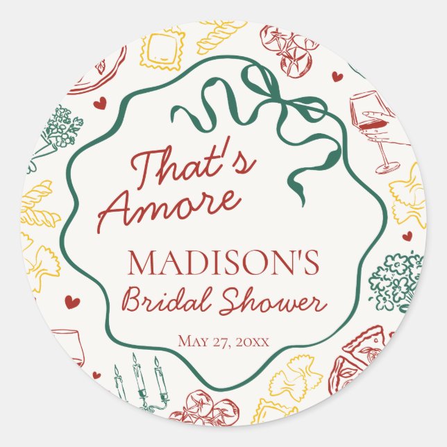 Pegatina Redonda Italian Pasta Thats Amore Bridal Shower Seal (Anverso)