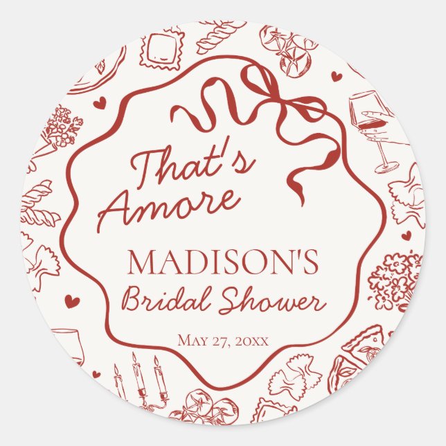 Pegatina Redonda Italian Pasta Thats Amore Bridal Shower Seal (Anverso)