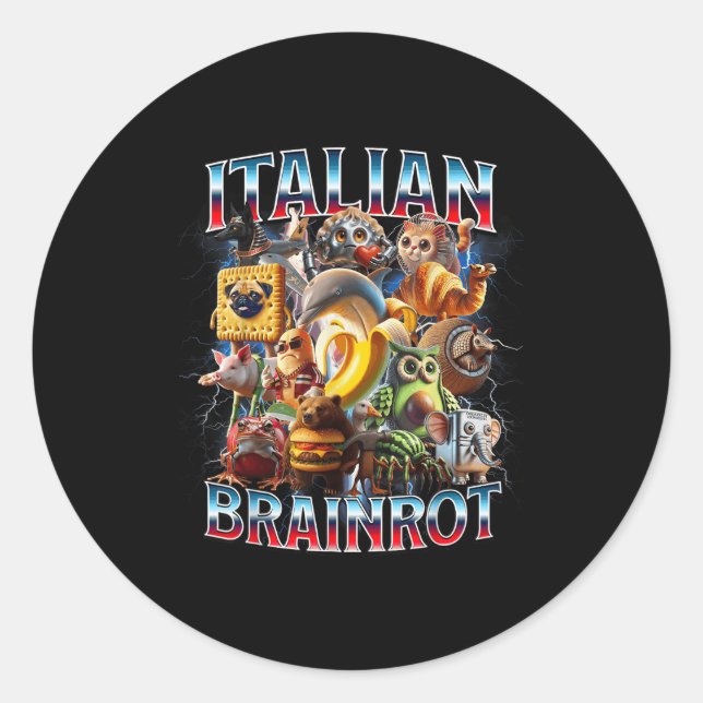Pegatina Redonda Italiano Brainrot Italiano Funny Memes Boy (Anverso)