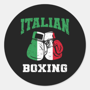 Pegatina Redonda Italiano Guantes de Boxeo Italiano Bandera Equipo