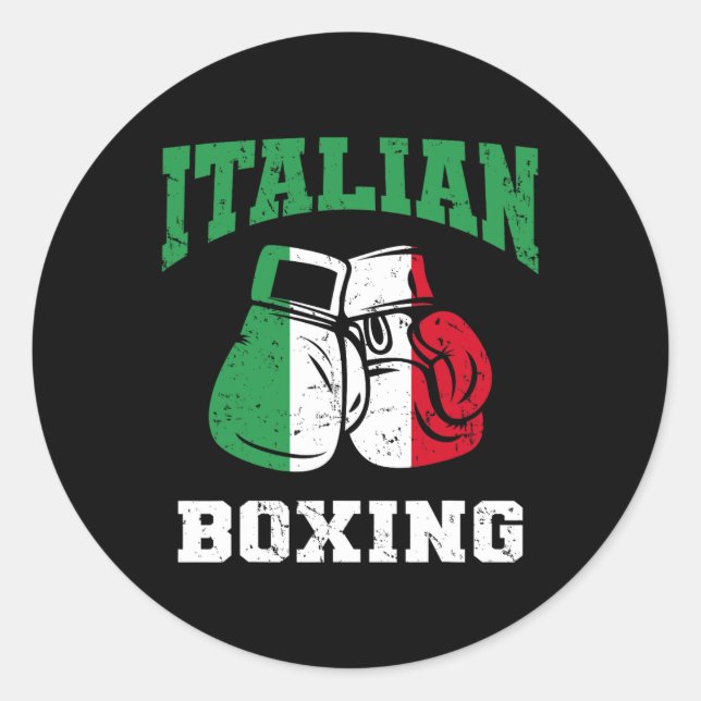 Pegatina Redonda Italiano Guantes de Boxeo Italiano Bandera Equipo  (Anverso)