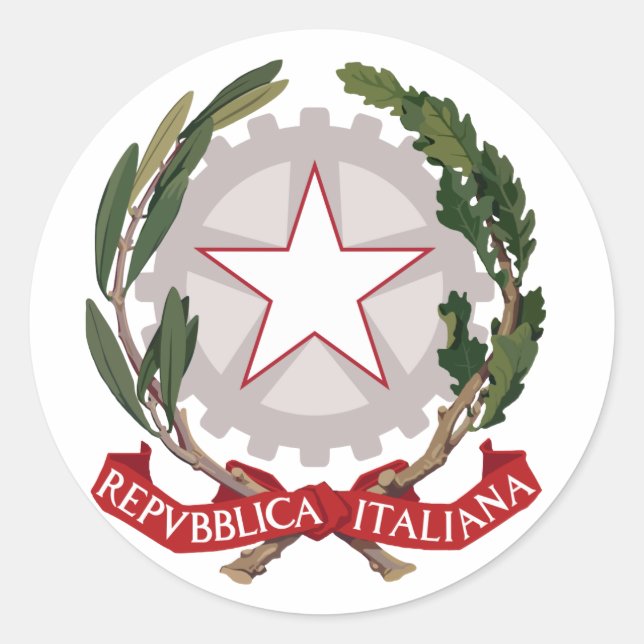 Pegatina Redonda Italiano Italia Oficial Escudo De Armamento (Anverso)