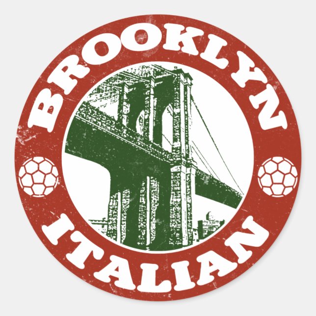 Pegatina Redonda Italianos de Brooklyn Nueva York (Anverso)
