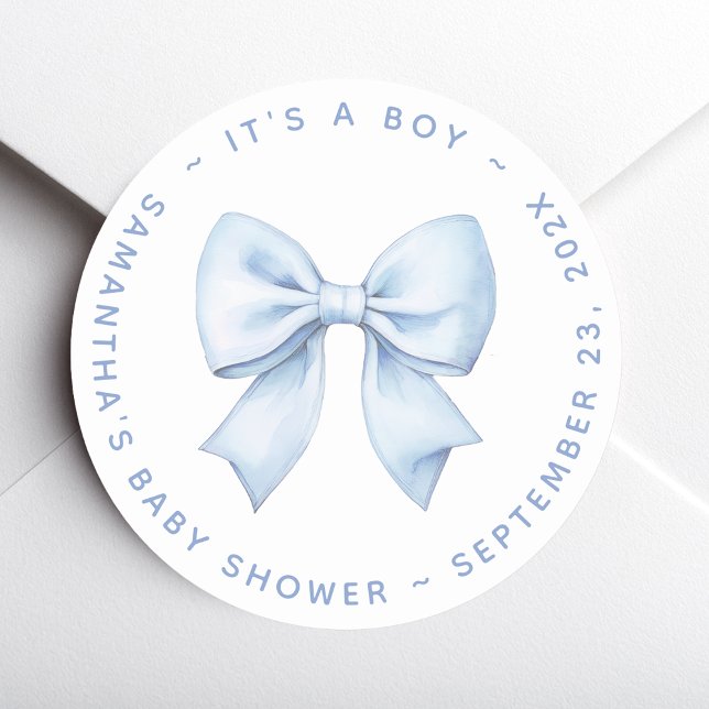 Pegatina Redonda It's a Boy Blue Bow Baby Shower  (Subido por el creador)
