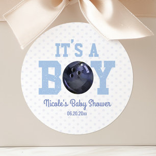 Pegatina Redonda It's a Boy! Blue Bowling Ball Baby Shower Favor