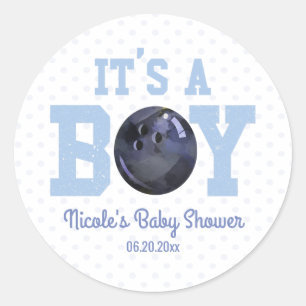 Pegatina Redonda It's a Boy! Blue Bowling Ball Baby Shower Favor