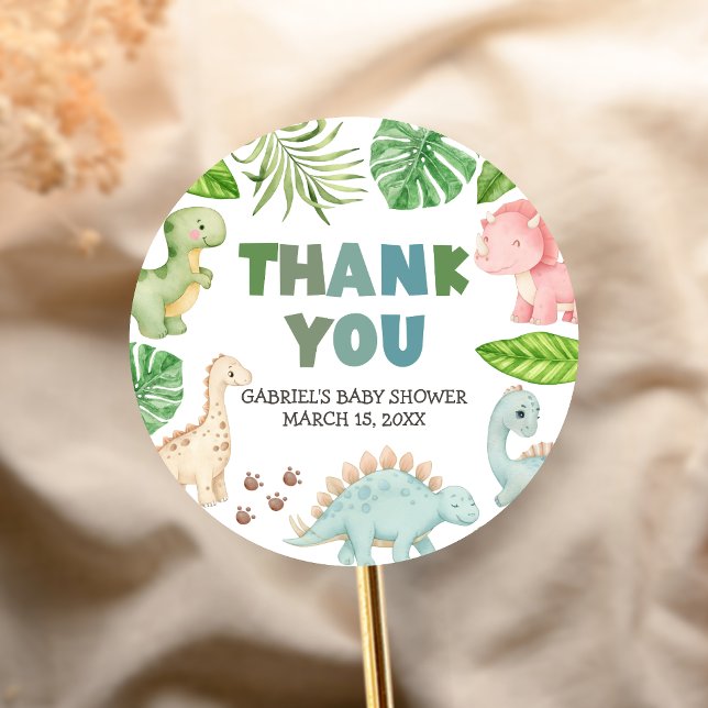 Pegatina Redonda It's a Boy Dinosaur Baby Shower  (Dinosaur Baby Shower Sticker)