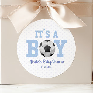 Pegatina Redonda It's a Boy! Fútbol Ball Baby Shower Party Favor