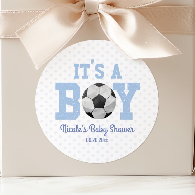Pegatina Redonda It's a Boy! Fútbol Ball Baby Shower Party Favor (Subido por el creador)