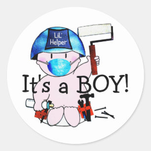 Pegatina Redonda It's a Boy! ¡pegatinas de Lil' Helper Carpenter!