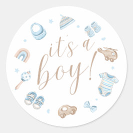 Pegatina Redonda It's a Boy Round Baby Shower Stickers 