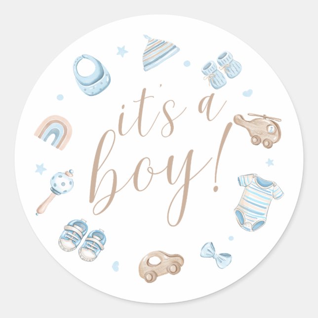 Pegatina Redonda It's a Boy Round Baby Shower Stickers  (Anverso)