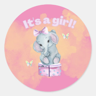 Pegatina Redonda It's a girl! Baby elephant  