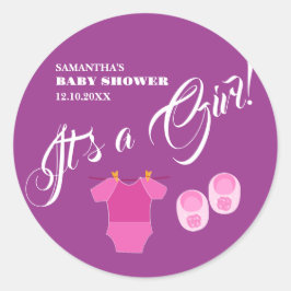 Pegatina Redonda It's a Girl! Baby Shower Pink Modern. Servilletas