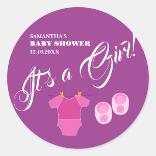 Pegatina Redonda It's a Girl! Baby Shower Pink Modern. Servilletas