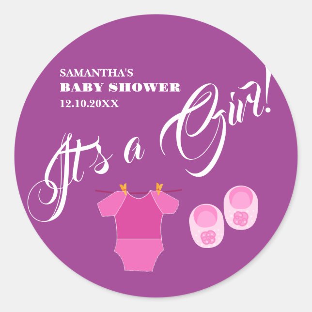 Pegatina Redonda It's a Girl! Baby Shower Pink Modern. Servilletas (Anverso)