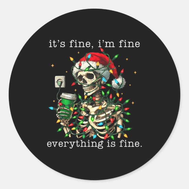 Pegatina Redonda It's Fine I'm Fine Everything Is Fine Christmas Sk (Anverso)