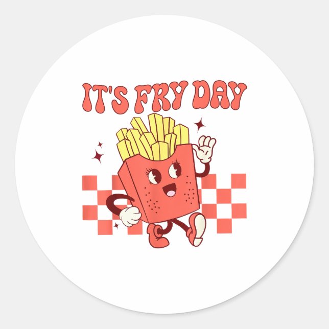 Pegatina Redonda It's Fry Day - Funny French Fries Fast Food  (Anverso)