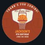 Pegatina Redonda It's Game time! Funny Basketball theme Birthday<br><div class="desc">It's a Game Time ! Join us for an amazing celebration at kids birthday party! Get ready for an exciting basketball-themed party full of fun, games and plenty of high-flying action. Don't miss the opportunity to be part of the definitive birthday play! Let's throw some hoops and score a big...</div>