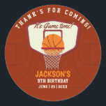 Pegatina Redonda It's Game time! Funny Basketball theme Birthday<br><div class="desc">It's a Game Time ! Join us for an amazing celebration at kids birthday party! Get ready for an exciting basketball-themed party full of fun, games and plenty of high-flying action. Don't miss the opportunity to be part of the definitive birthday play! Let's throw some hoops and score a big...</div>