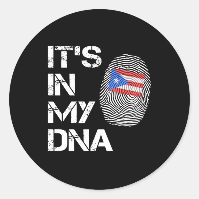 Pegatina Redonda Its in My DNA Puerto Rican  Flag (Anverso)