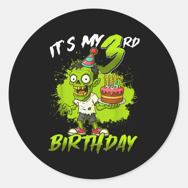 Pegatina Redonda It's My 3rd Birthday Zombie 3 Years Old Happy Hall (Anverso)