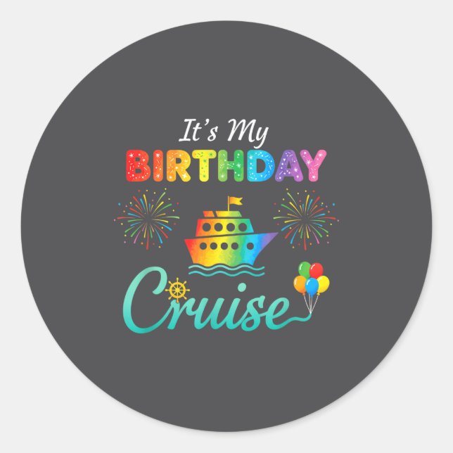 Pegatina Redonda It's My Birthday Cruise, Birthday Cruise Squad Fam (Anverso)