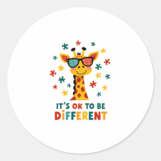 Pegatina Redonda It's Ok To Be Different Giraffe Autism Awareness B