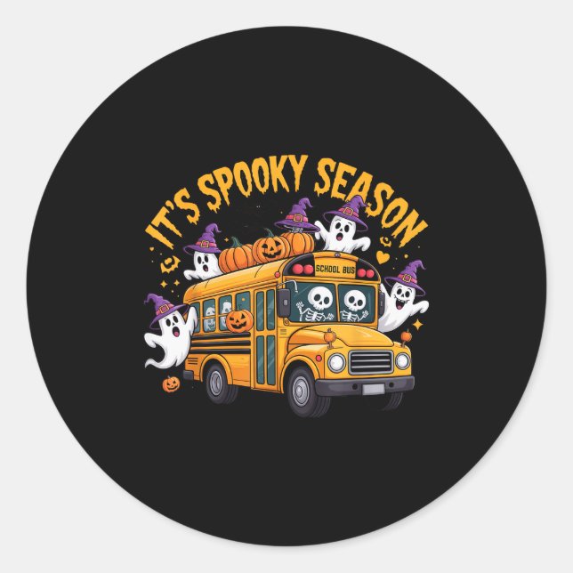 Pegatina Redonda It's Soky Season Funny Teacher Halloween School Bu (Anverso)