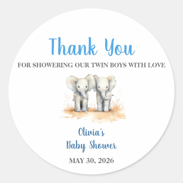 Pegatina Redonda It's twin Boys Baby Shower Stickers (Anverso)