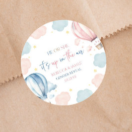 Pegatina Redonda It's Up In The Air Hot Air Balloon Gender Reveal