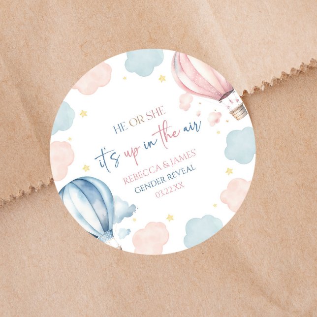 Pegatina Redonda It's Up In The Air Hot Air Balloon Gender Reveal (Subido por el creador)