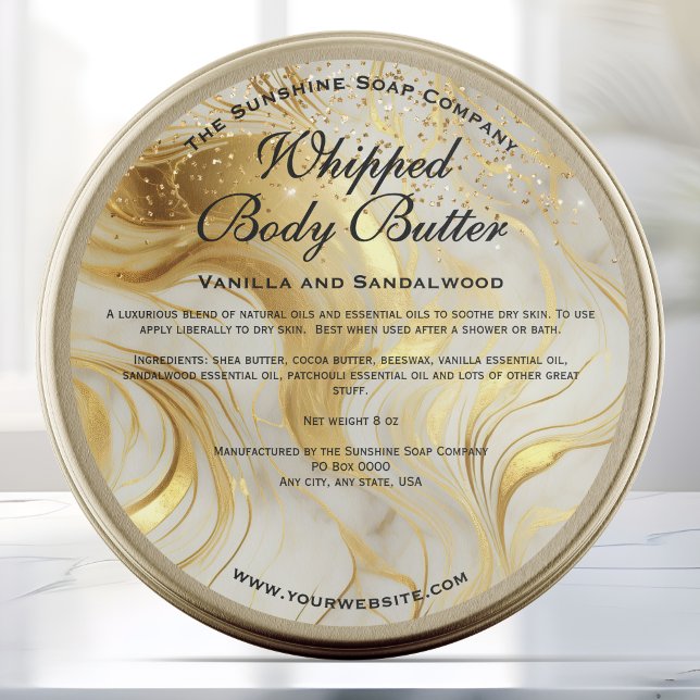 Pegatina Redonda Ivory and Gold Glitter Body Butter Jar Label (Subido por el creador)